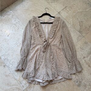 Angel Biba Women’s Ruffle Tie-Front Blouse — Cream with Black Dot Print